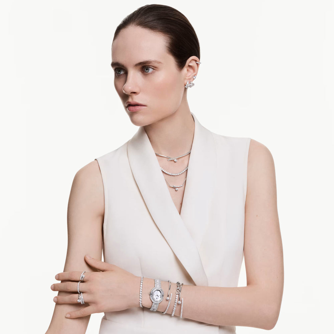 Swarovski Matrix Bangle Round Cut - White with Rhodium Plating