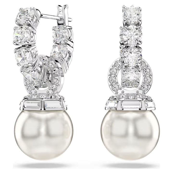 Swarovski Matrix Crystal Pearl Drop Earrings - White with Rhodium Plating - 5691716