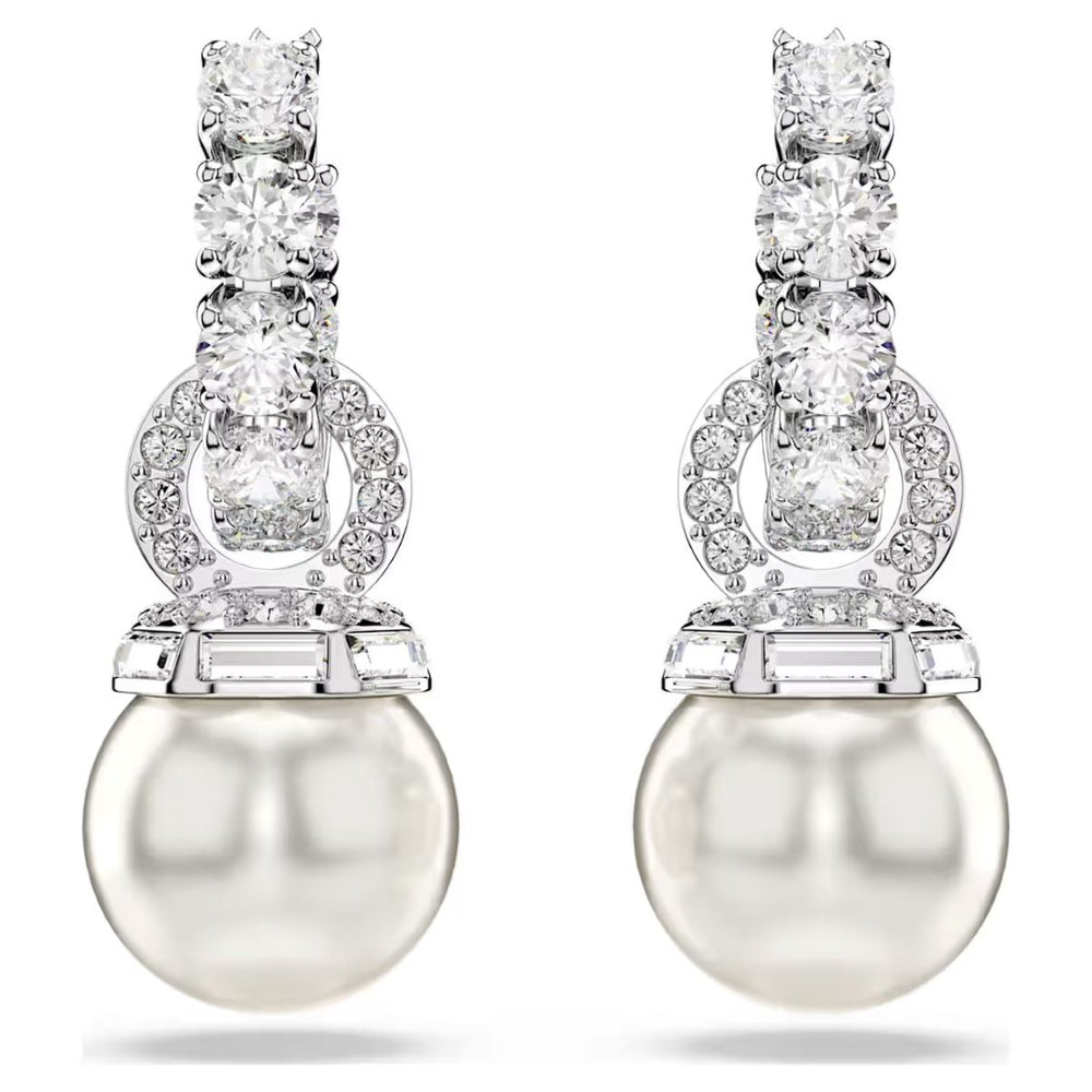 Swarovski Matrix Crystal Pearl Drop Earrings - White with Rhodium Plating - 5691716
