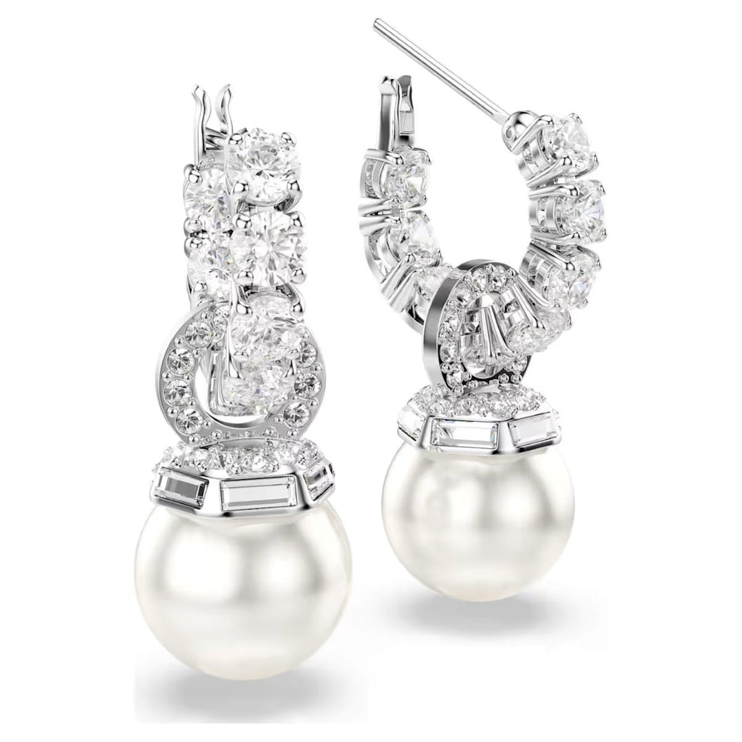 Swarovski Matrix Crystal Pearl Drop Earrings - White with Rhodium Plating - 5691716