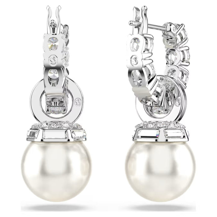 Swarovski Matrix Crystal Pearl Drop Earrings - White with Rhodium Plating - 5691716