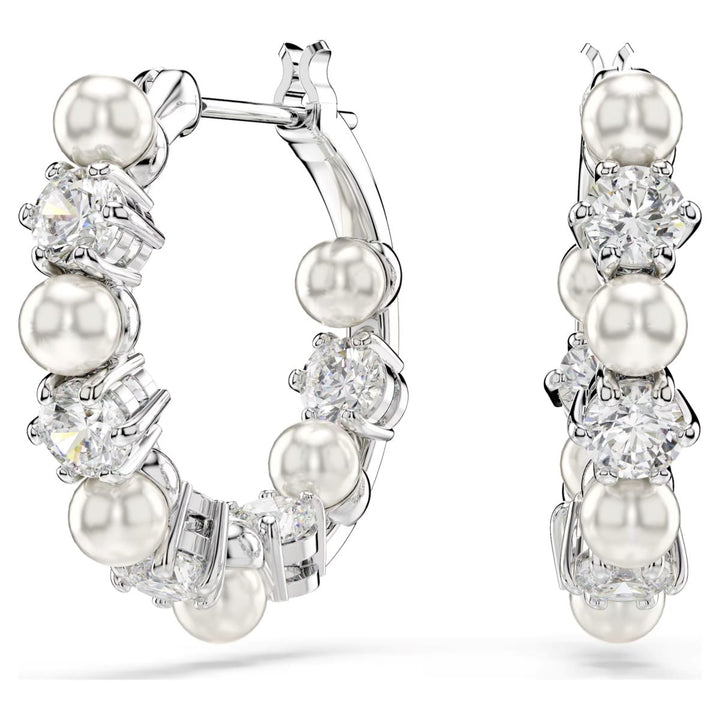 Swarovski Matrix Crystal Pearl Drop Earrings - White with Rhodium Plating - 5709256