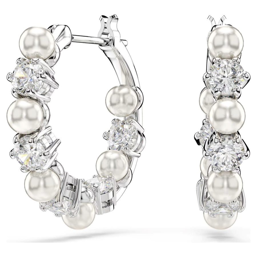Swarovski Matrix Crystal Pearl Drop Earrings - White with Rhodium Plating - 5709256