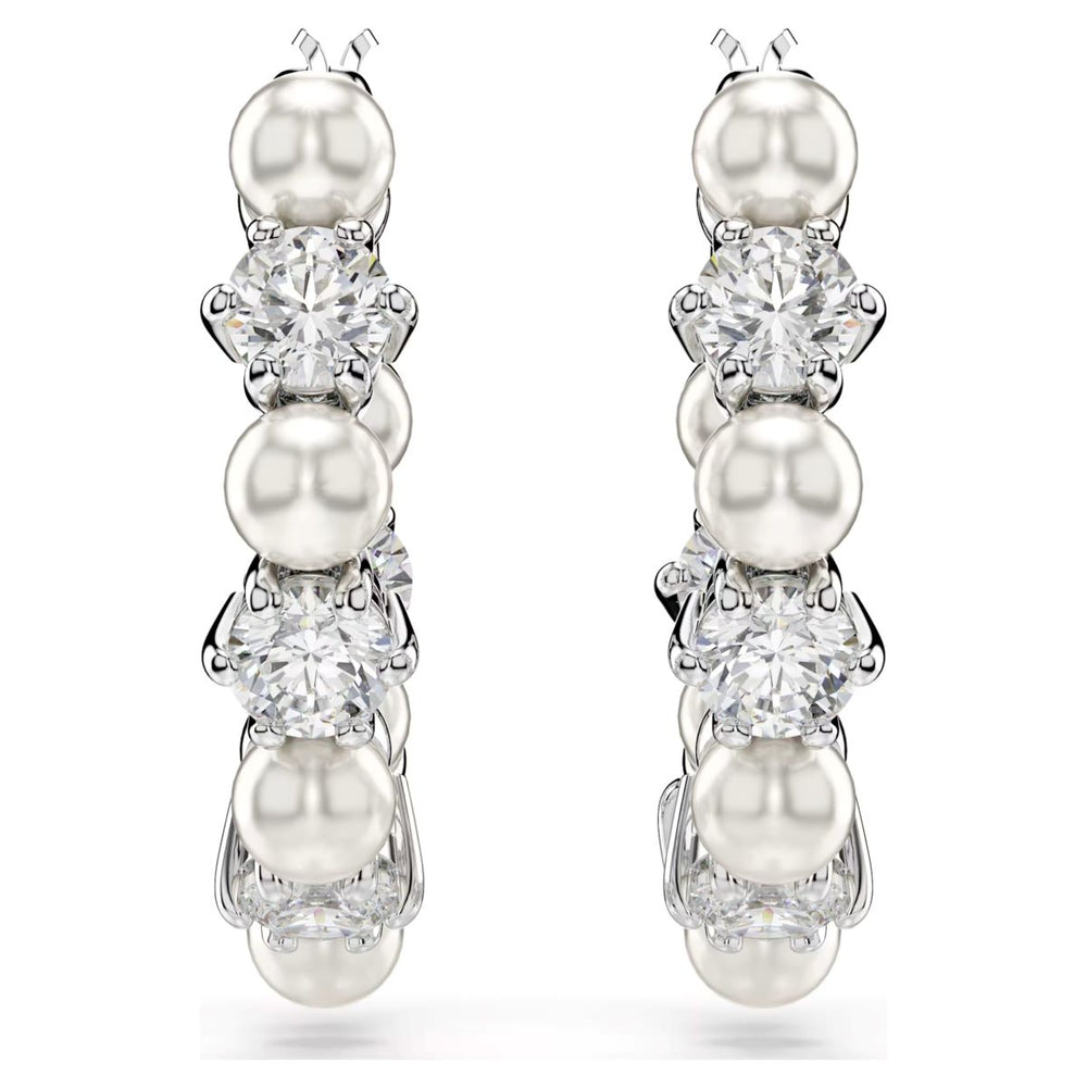 Swarovski Matrix Crystal Pearl Drop Earrings - White with Rhodium Plating - 5709256
