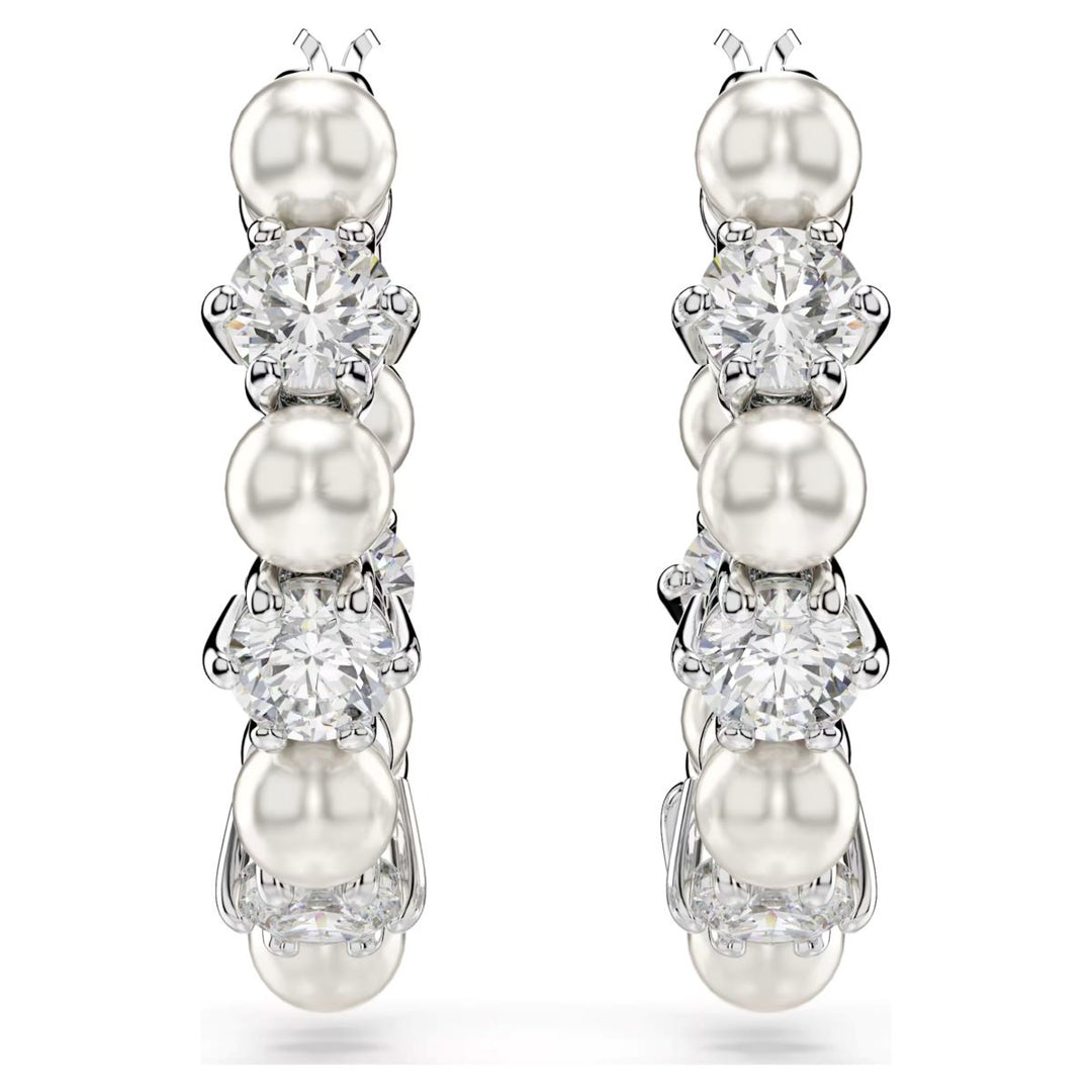 Swarovski Matrix Crystal Pearl Drop Earrings - White with Rhodium Plating - 5709256
