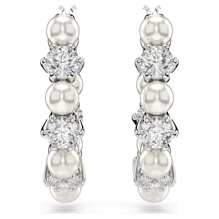 Swarovski Matrix Crystal Pearl Drop Earrings - White with Rhodium Plating - 5709256