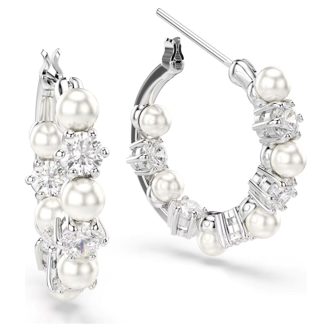 Swarovski Matrix Crystal Pearl Drop Earrings - White with Rhodium Plating - 5709256