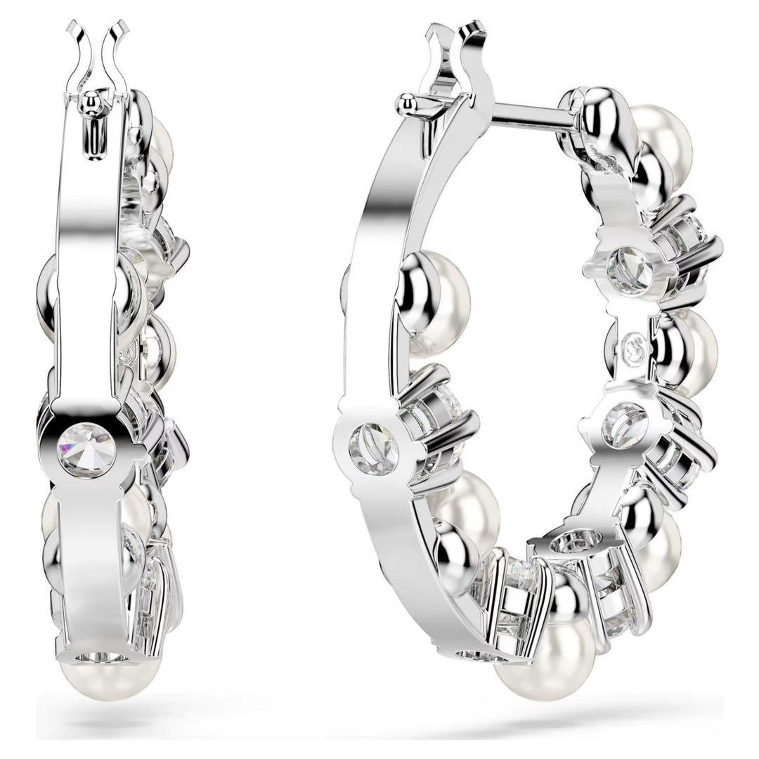 Swarovski Matrix Crystal Pearl Drop Earrings - White with Rhodium Plating - 5709256