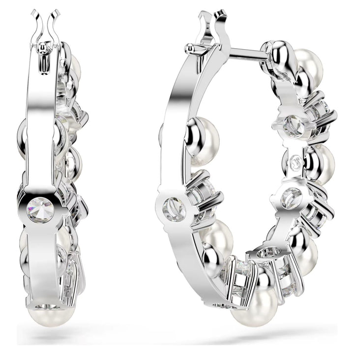 Swarovski Matrix Crystal Pearl Drop Earrings - White with Rhodium Plating - 5709256