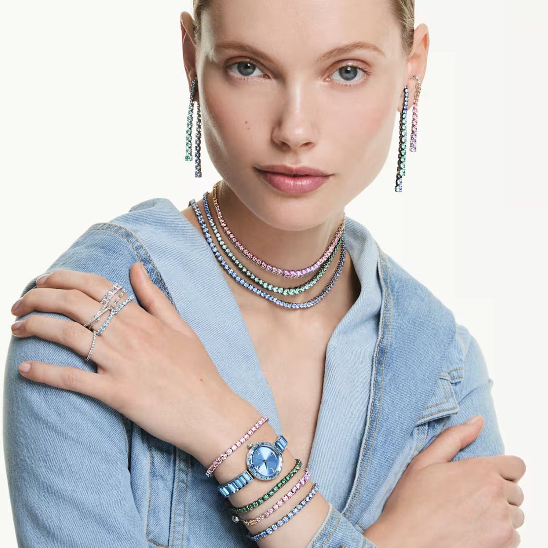 Swarovski Matrix Gradient Drop Earrings - Multicoloured with Rhodium Plating - 5751195