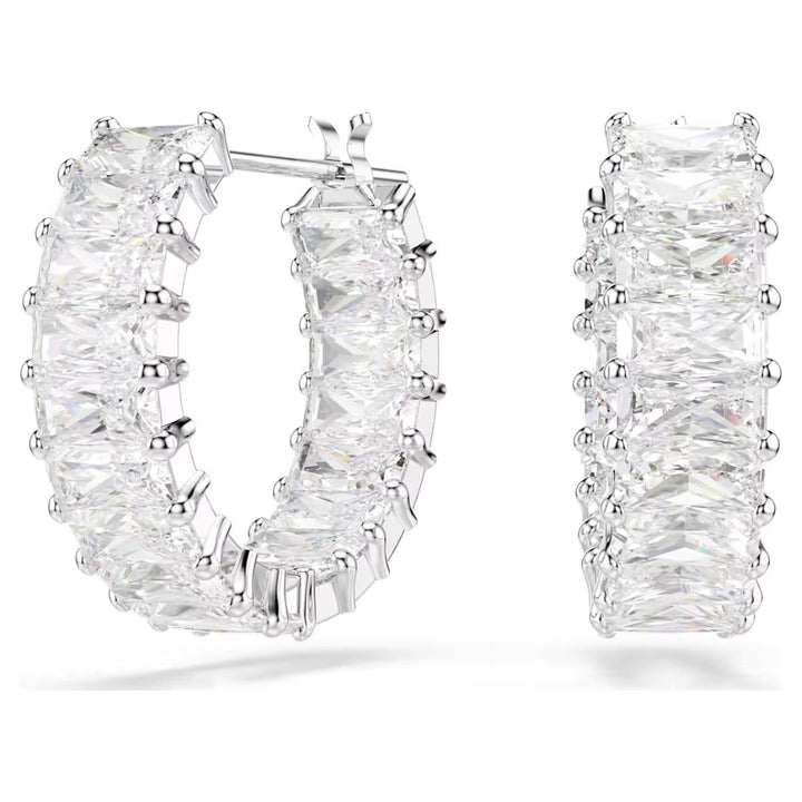 Swarovski Matrix Hoop Earrings Baguette Cut - White with Rhodium Plating - 5733397