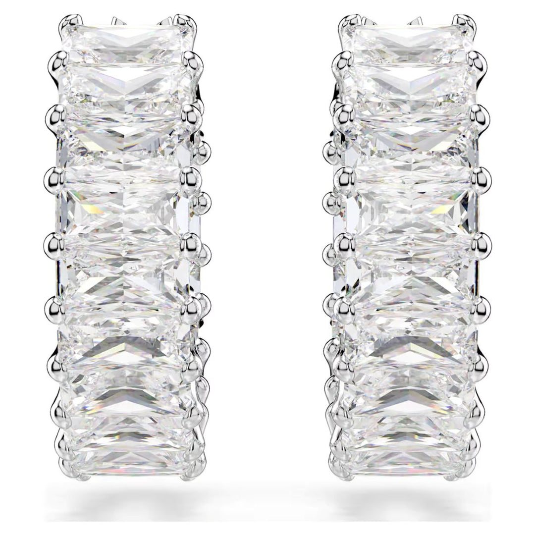 Swarovski Matrix Hoop Earrings Baguette Cut - White with Rhodium Plating - 5733397