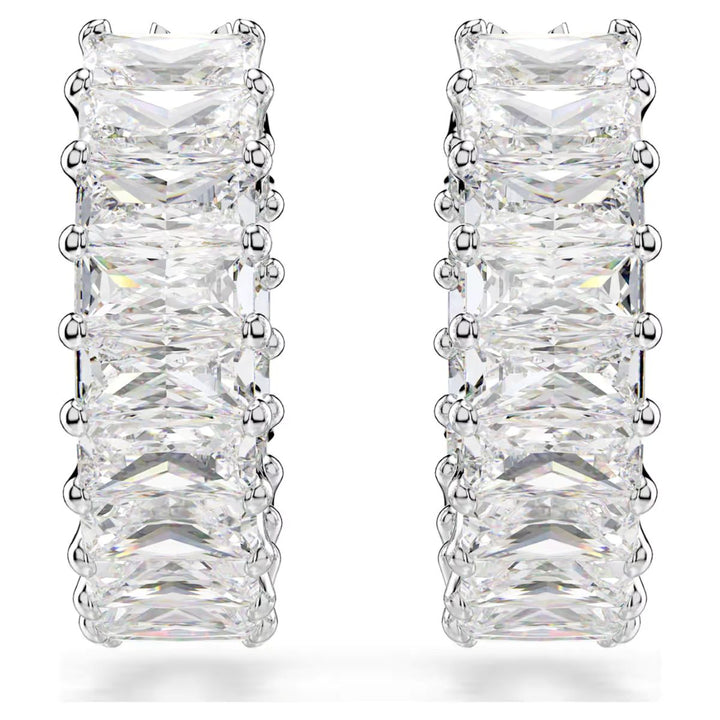 Swarovski Matrix Hoop Earrings Baguette Cut - White with Rhodium Plating - 5733397