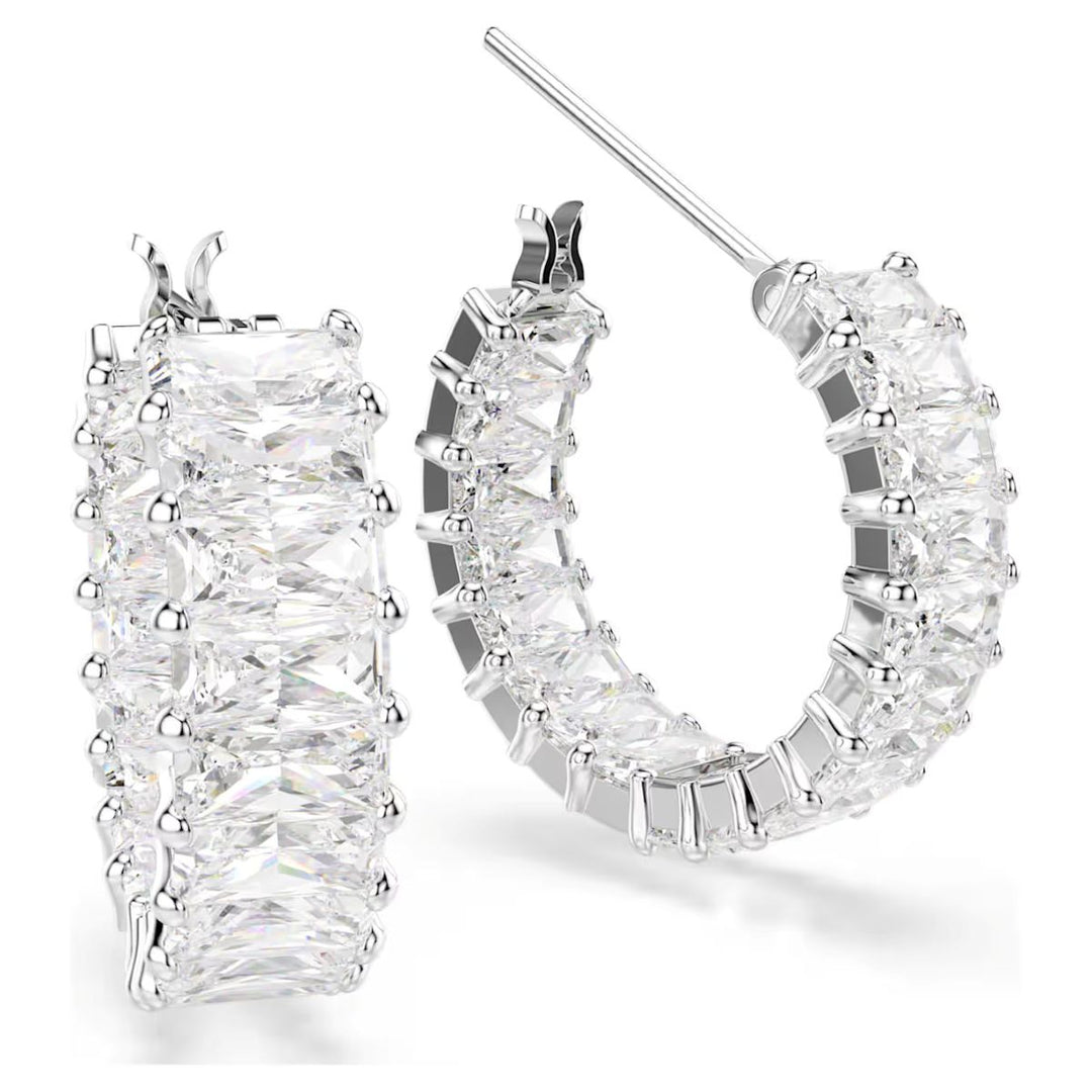 Swarovski Matrix Hoop Earrings Baguette Cut - White with Rhodium Plating - 5733397