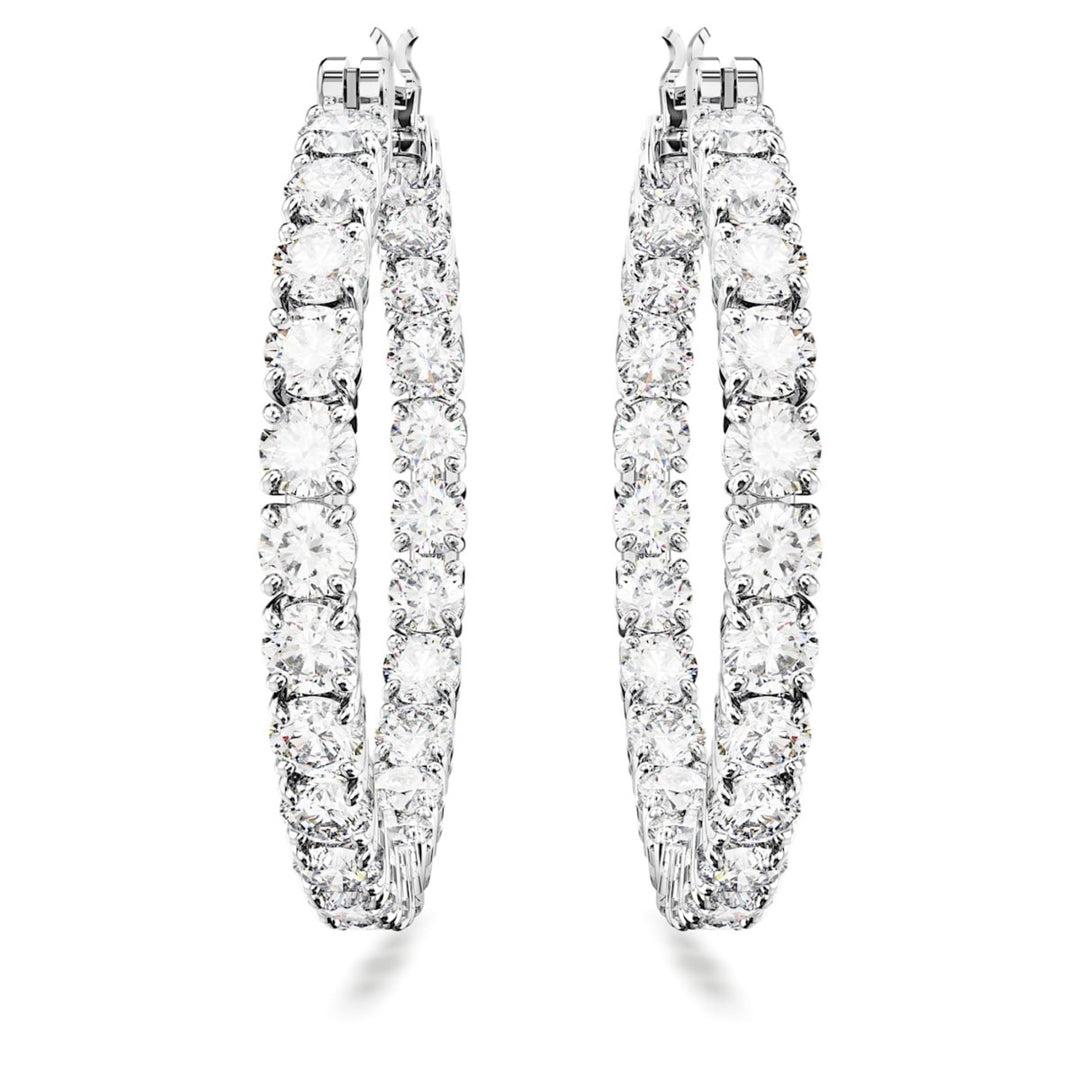 Swarovski Matrix Hoop Earrings - White with Rhodium Plating 5647715