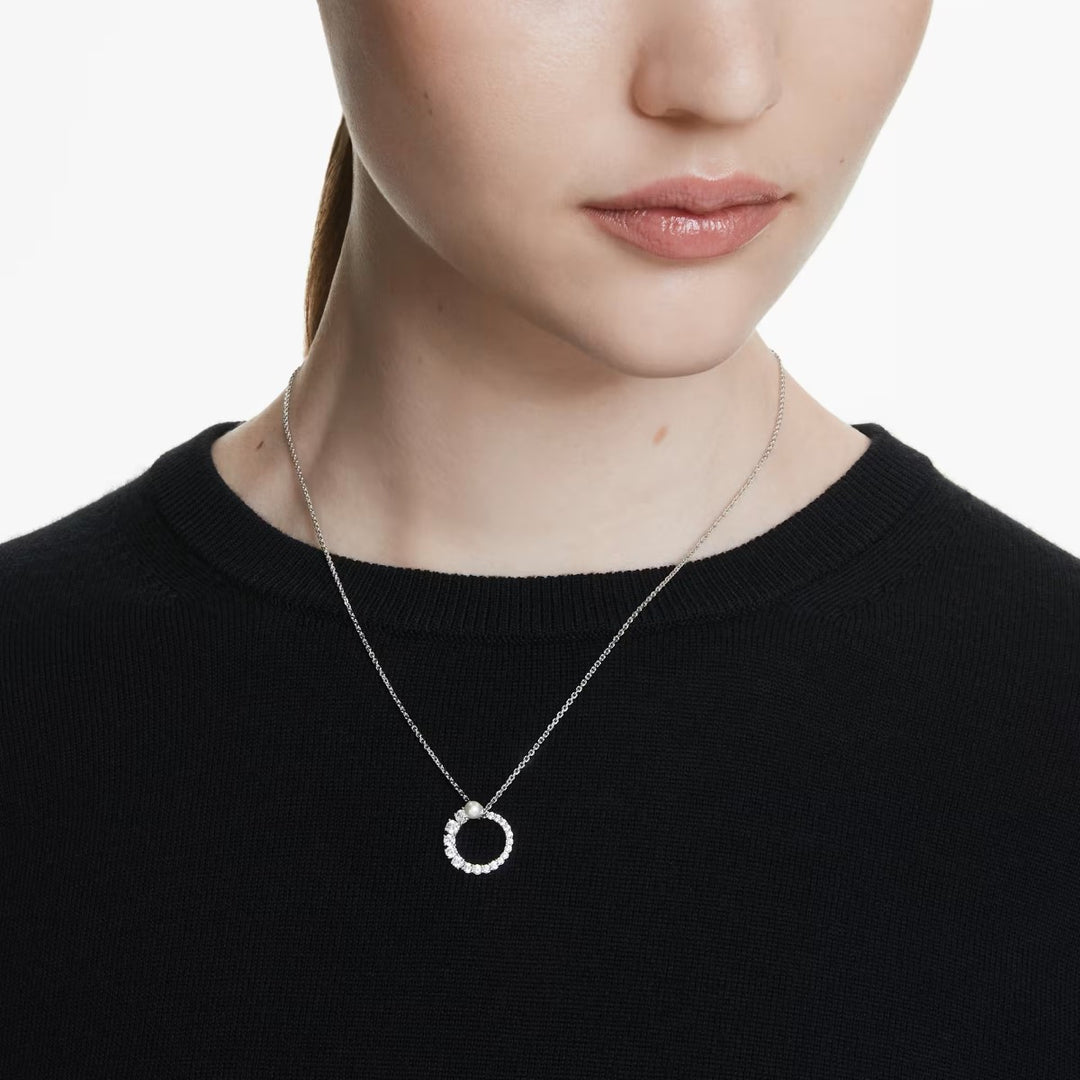 Swarovski Matrix Crystal Pearl Pendant - White with Rhodium Plating 5688751