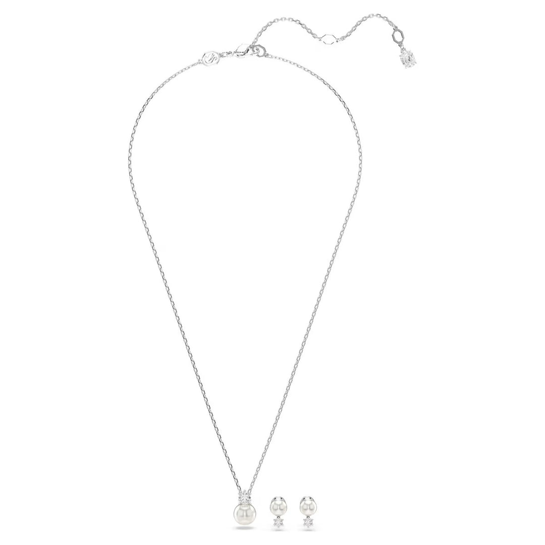 Swarovski Matrix Crystal Pearl Pendant and Earring Set - White with Rhodium Plating 5689624