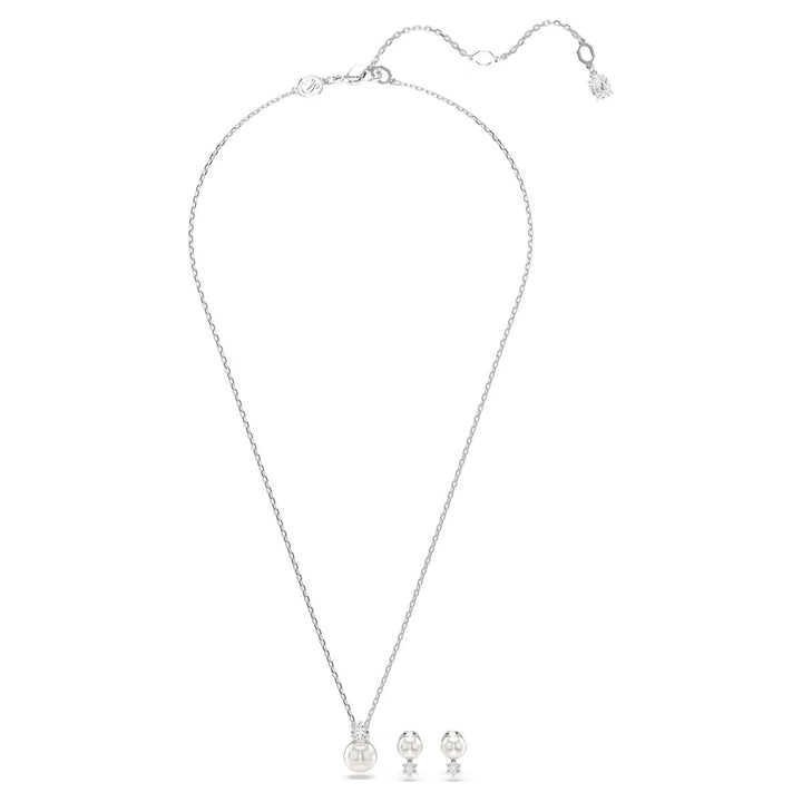 Swarovski Matrix Crystal Pearl Pendant and Earring Set - White with Rhodium Plating 5689624