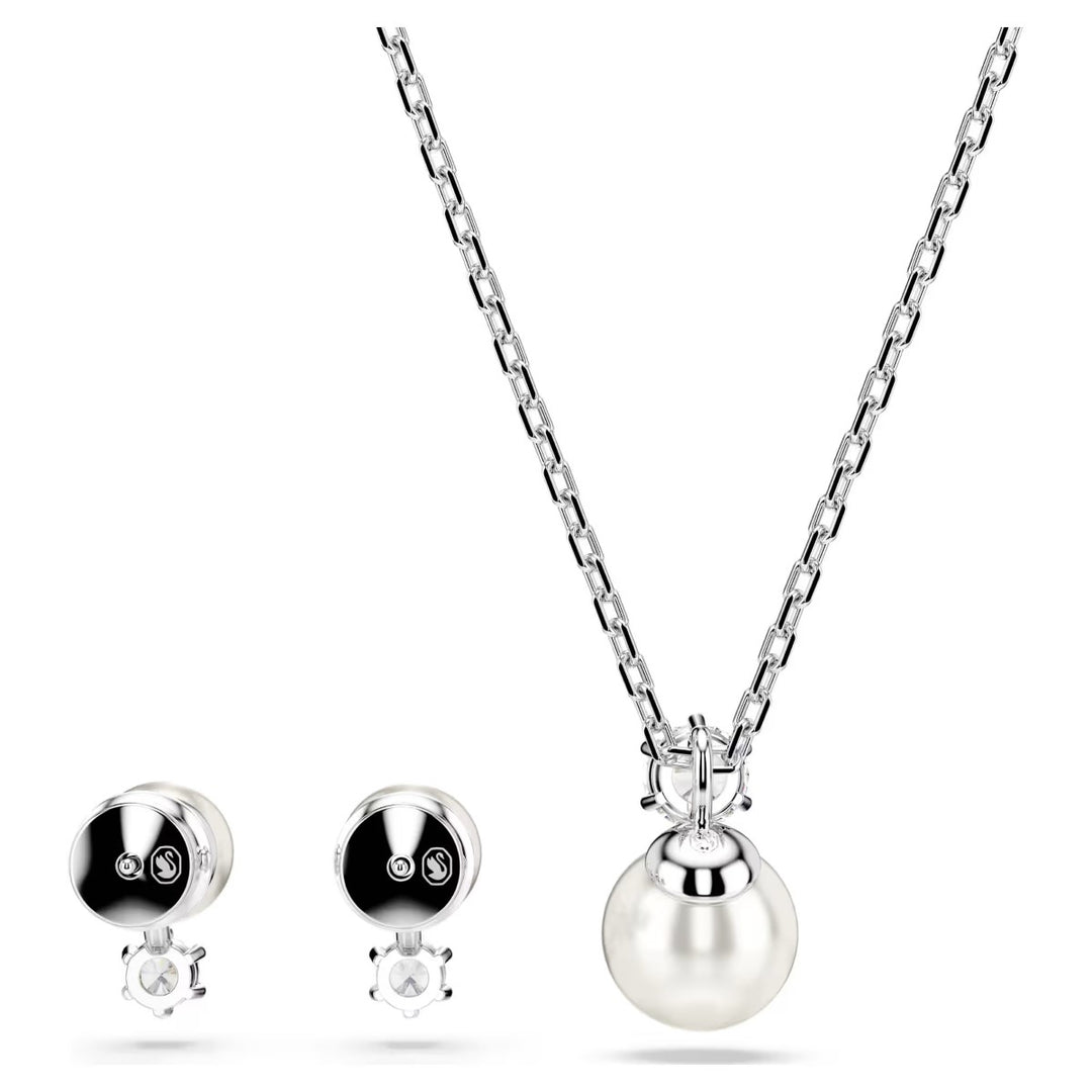 Swarovski Matrix Crystal Pearl Pendant and Earring Set - White with Rhodium Plating 5689624