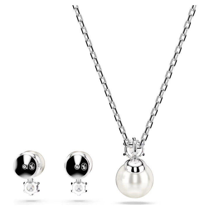 Swarovski Matrix Crystal Pearl Pendant and Earring Set - White with Rhodium Plating 5689624