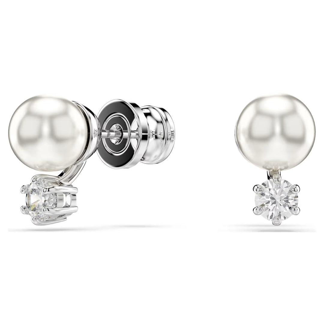 Swarovski Matrix Crystal Pearl Earrings - White with Rhodium Plating 5694225