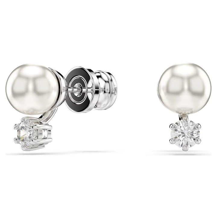 Swarovski Matrix Crystal Pearl Earrings - White with Rhodium Plating 5694225