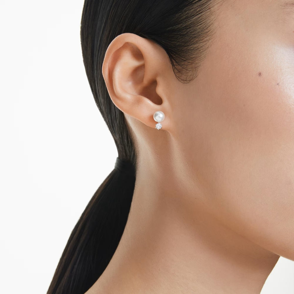 Swarovski Matrix Crystal Pearl Earrings - White with Rhodium Plating 5694225