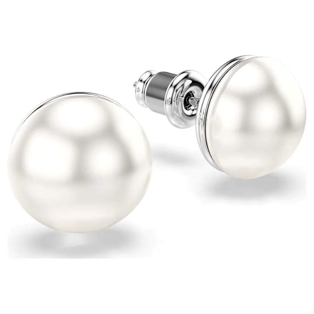 Swarovski Matrix Stud Earrings Crystal Pearl - White with Rhodium Plating - 5747752