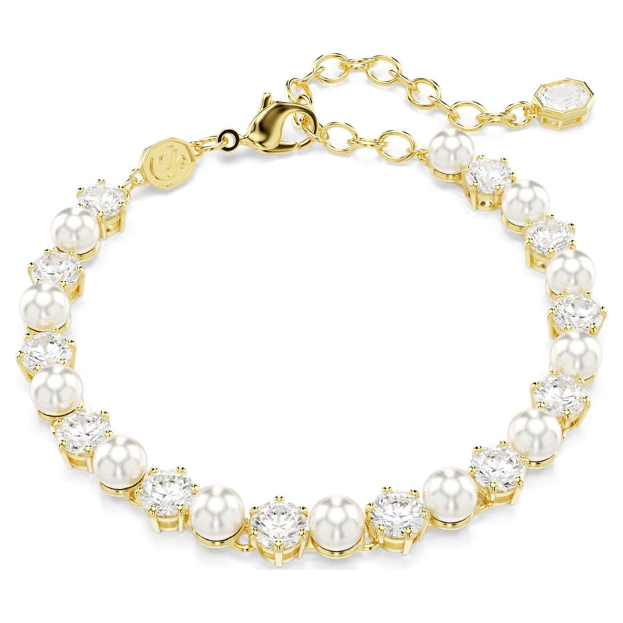 Swarovski Matrix Tennis Bracelet Crystal Pearl Round Cut - White with Gold Tone Plating - 5742026