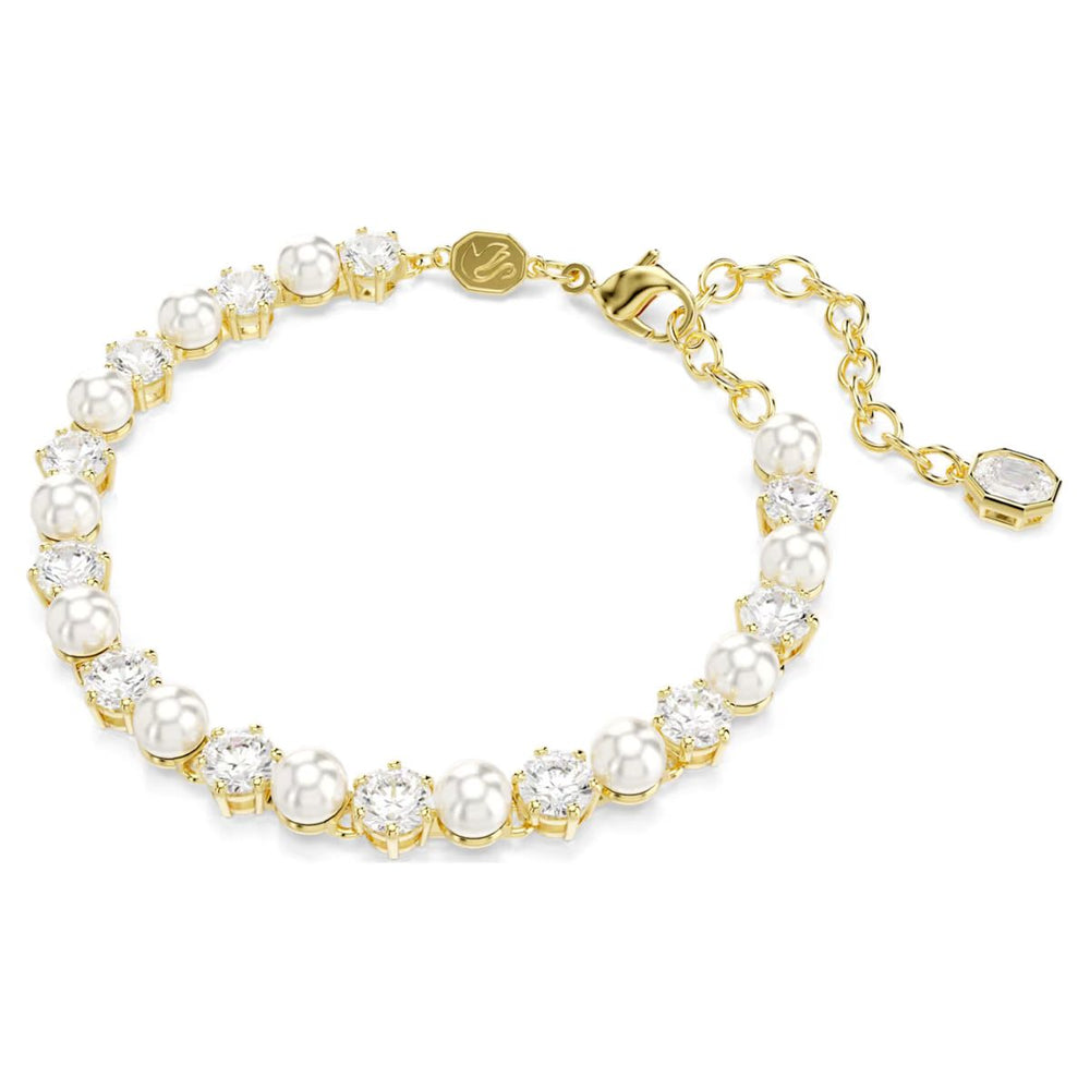 Swarovski Matrix Tennis Bracelet Crystal Pearl Round Cut - White with Gold Tone Plating - 5742026