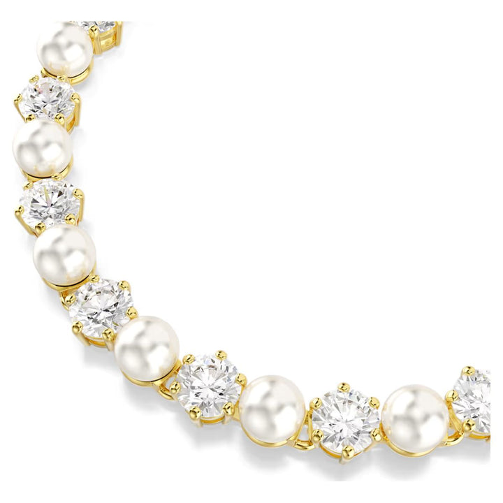 Swarovski Matrix Tennis Bracelet Crystal Pearl Round Cut - White with Gold Tone Plating - 5742026