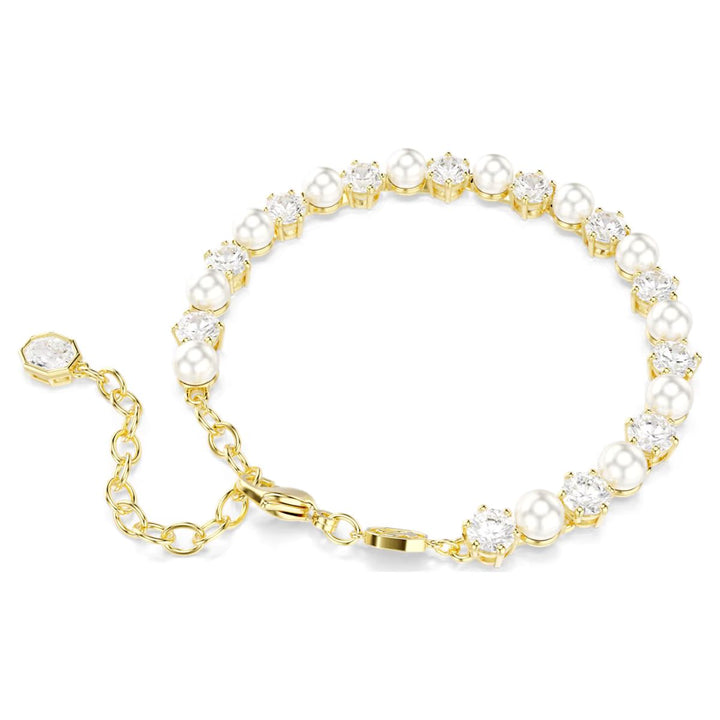 Swarovski Matrix Tennis Bracelet Crystal Pearl Round Cut - White with Gold Tone Plating - 5742026