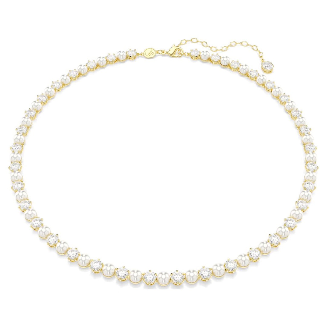 Swarovski Matrix Tennis Necklace Crystal Pearl Round Cut - White with Gold Tone Plating - 5742039