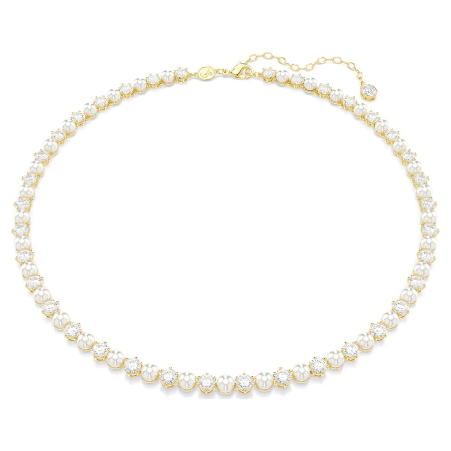Swarovski Matrix Tennis Necklace Crystal Pearl Round Cut - White with Gold Tone Plating - 5742039