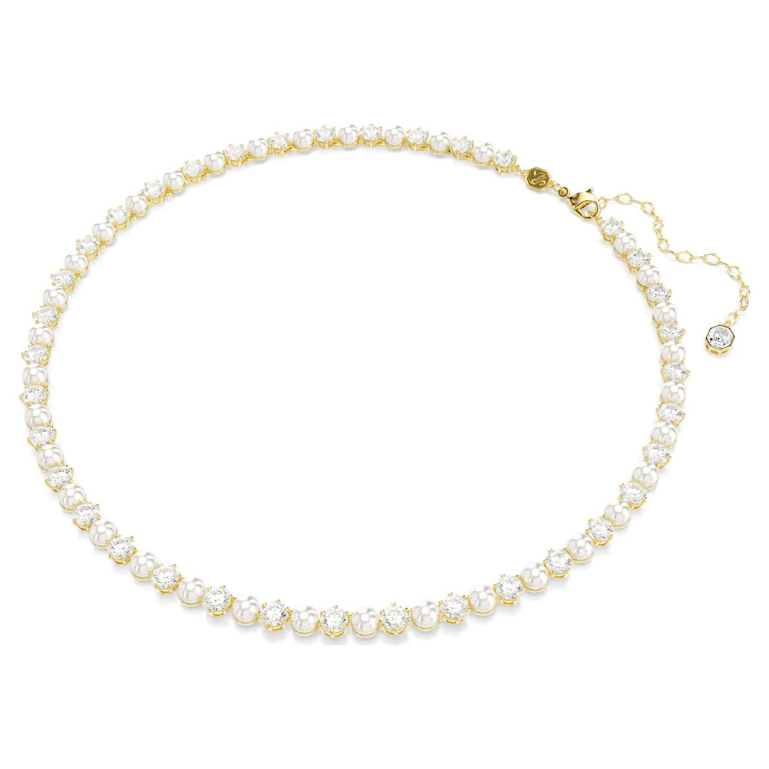 Swarovski Matrix Tennis Necklace Crystal Pearl Round Cut - White with Gold Tone Plating - 5742039