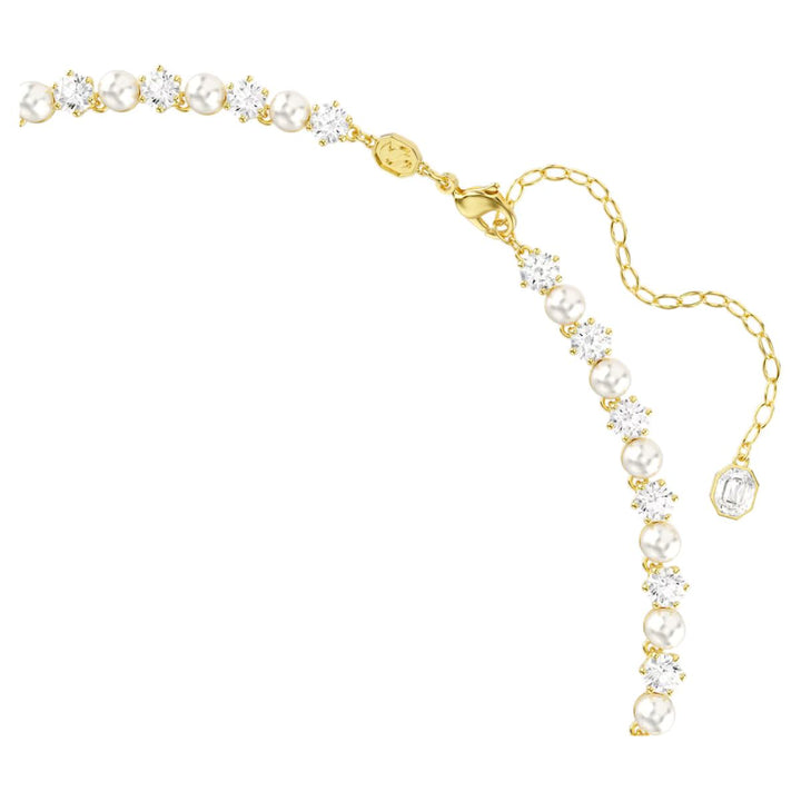 Swarovski Matrix Tennis Necklace Crystal Pearl Round Cut - White with Gold Tone Plating - 5742039