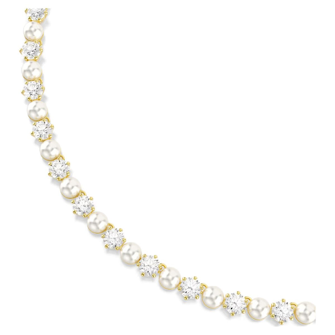 Swarovski Matrix Tennis Necklace Crystal Pearl Round Cut - White with Gold Tone Plating - 5742039