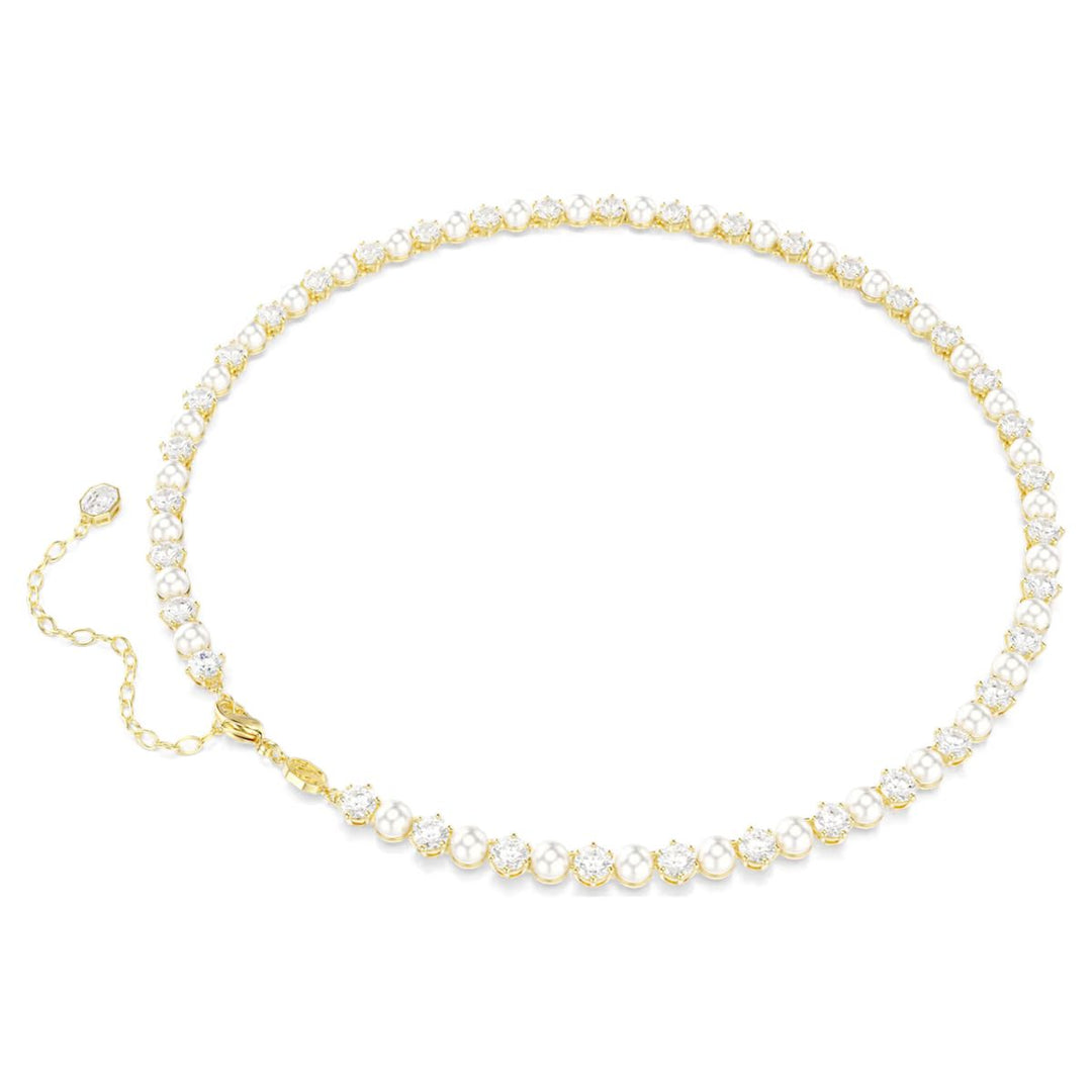 Swarovski Matrix Tennis Necklace Crystal Pearl Round Cut - White with Gold Tone Plating - 5742039
