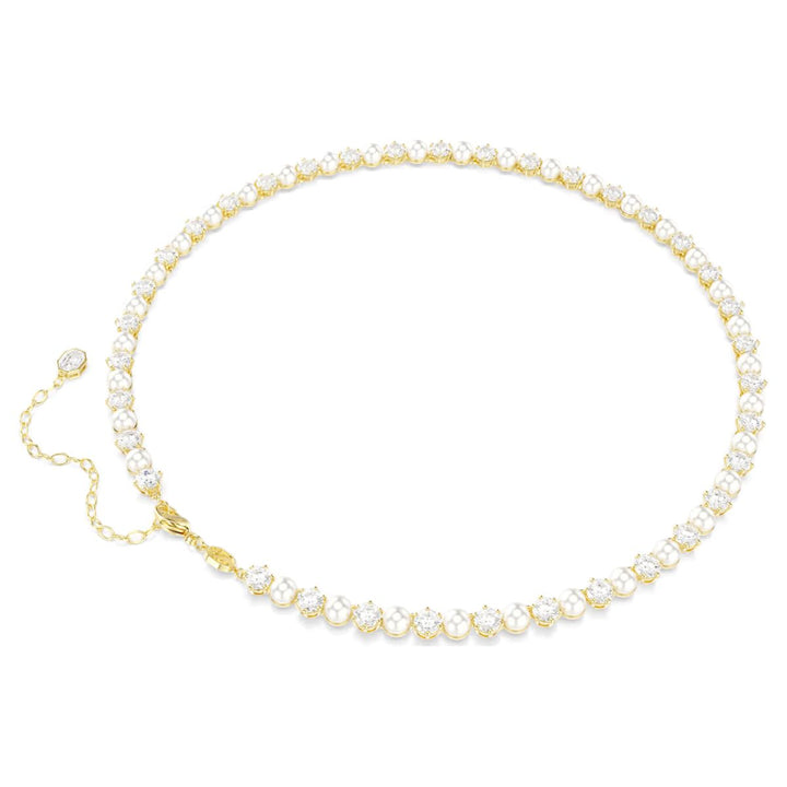 Swarovski Matrix Tennis Necklace Crystal Pearl Round Cut - White with Gold Tone Plating - 5742039
