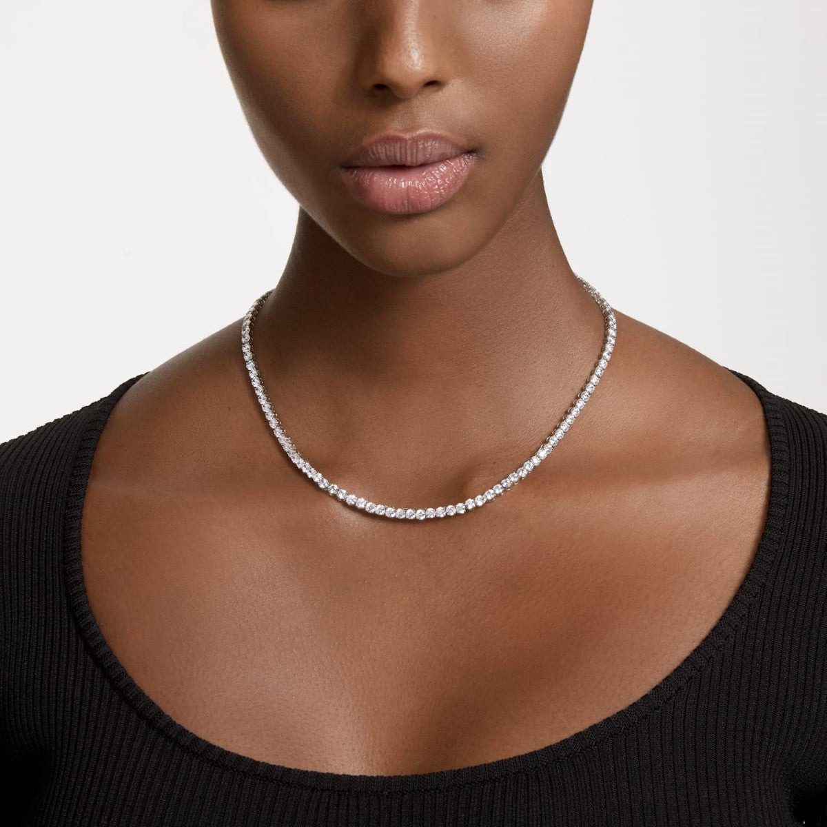 Swarovski Matrix Tennis Necklace | White with Rhodium Plating
