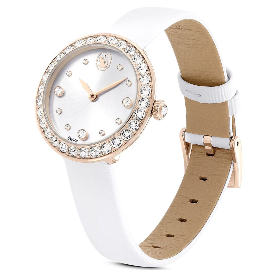 Swarovski Matrix Tennis Watch - Leather Strap White Champagne Gold Tone Finish - 5710103