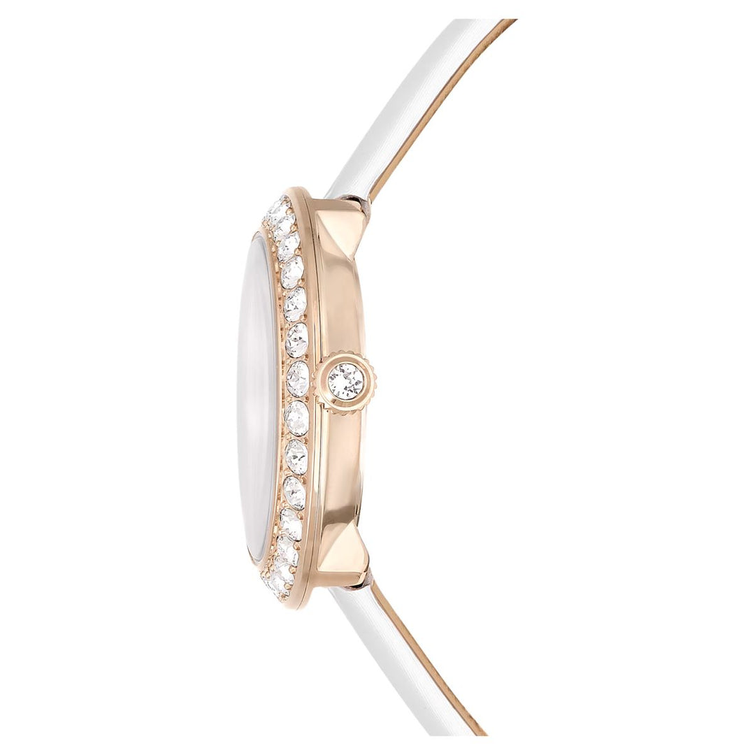 Swarovski Matrix Tennis Watch - Leather Strap White Champagne Gold Tone Finish - 5710103