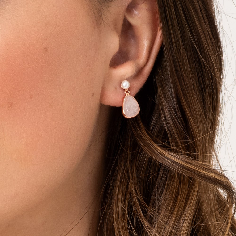 Jersey Pearl Sorel Rose Quartz Rose Gold Drop Earrings