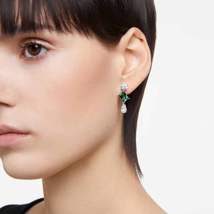 Swarovski Mesmera Mixed Cut Drop Earrings - Green with Rhodium Plating