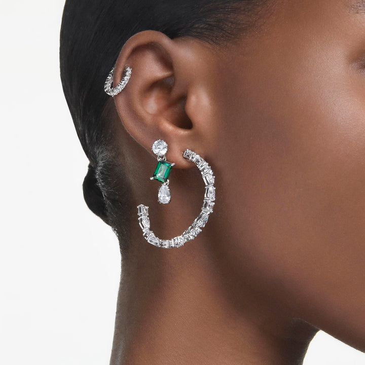 Swarovski Mesmera Mixed Cut Drop Earrings - Green with Rhodium Plating