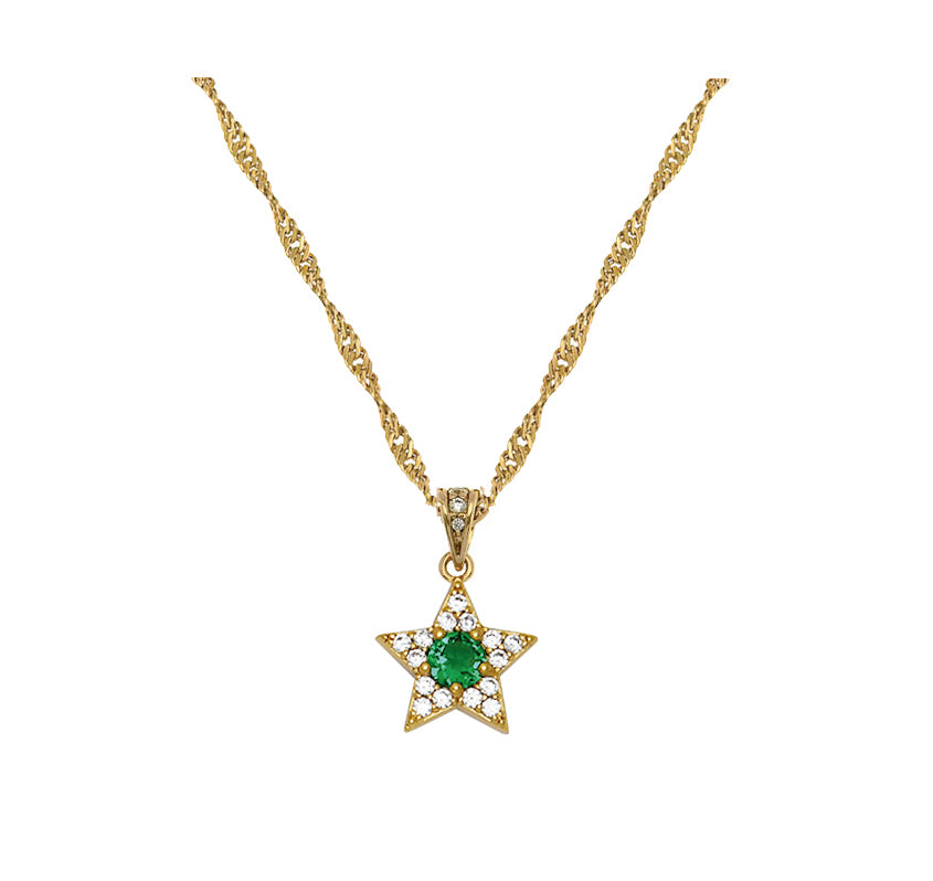 Amelia Scott Celeste Mini Star Pendant Gold Necklace in Emerald Green and White AS22SGN08