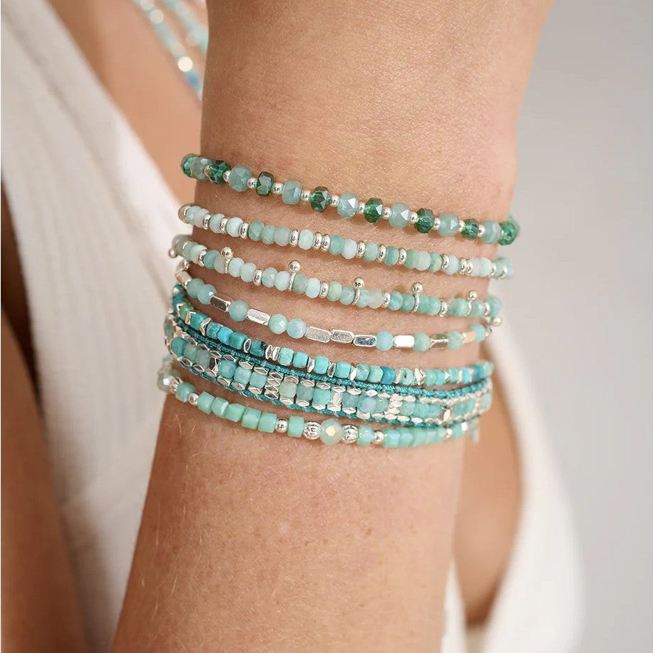 Boho Betty Mystical Amazonite Silver Slider Bracelet. Item code BRWMAMSLVB.