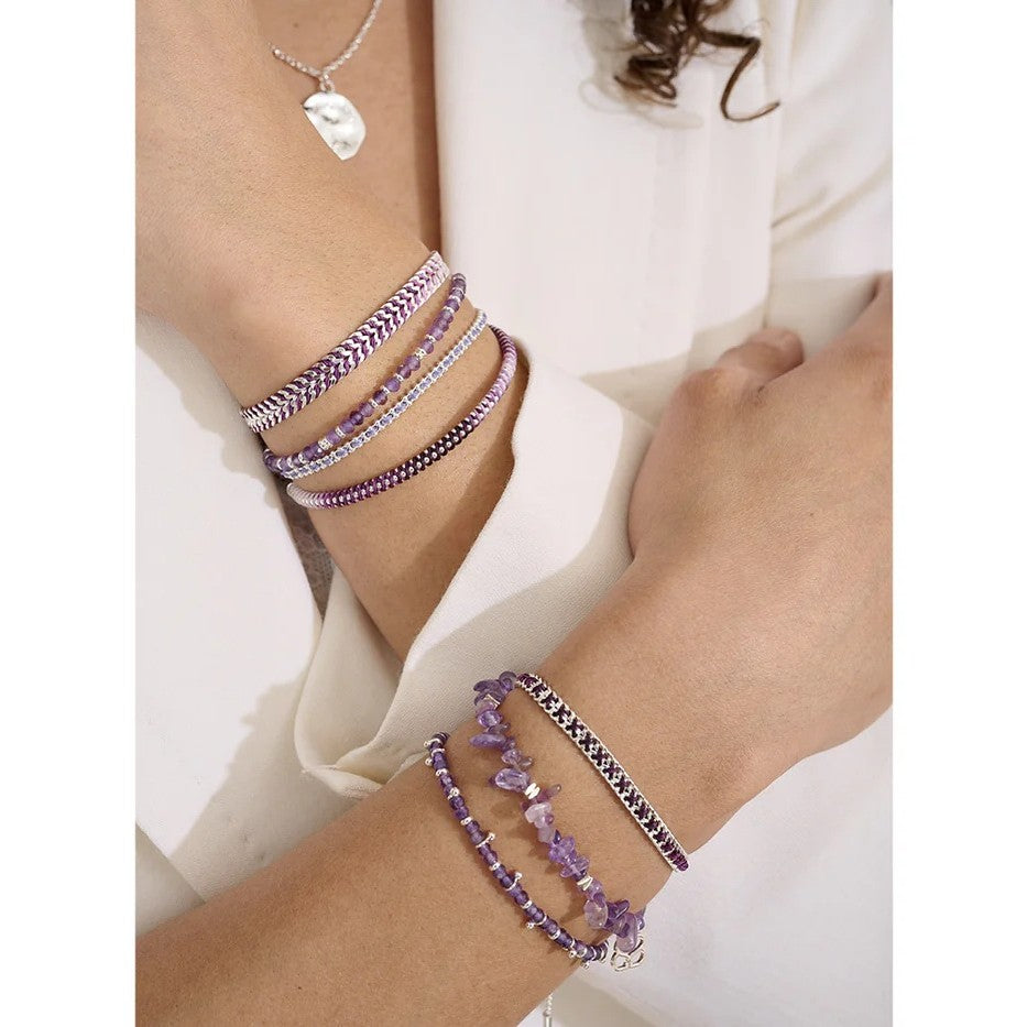 Boho Betty Mystical Amethyst Silver Slider Bracelet. Item code BRWMASLVB.