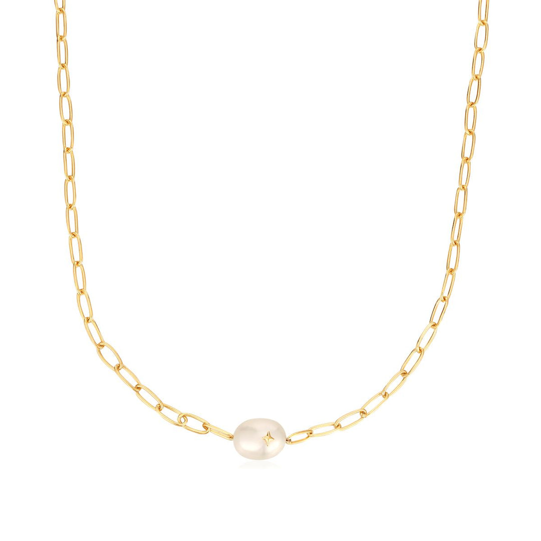 Ania Haie Gold Pearl Sparkle Chunky Chain Necklace - N043-05G