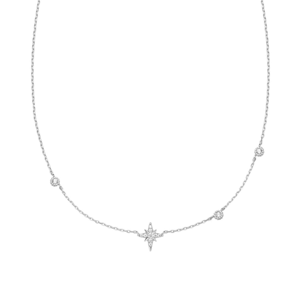 Eight Pointed Star Cubic Zirconia Station Necklace